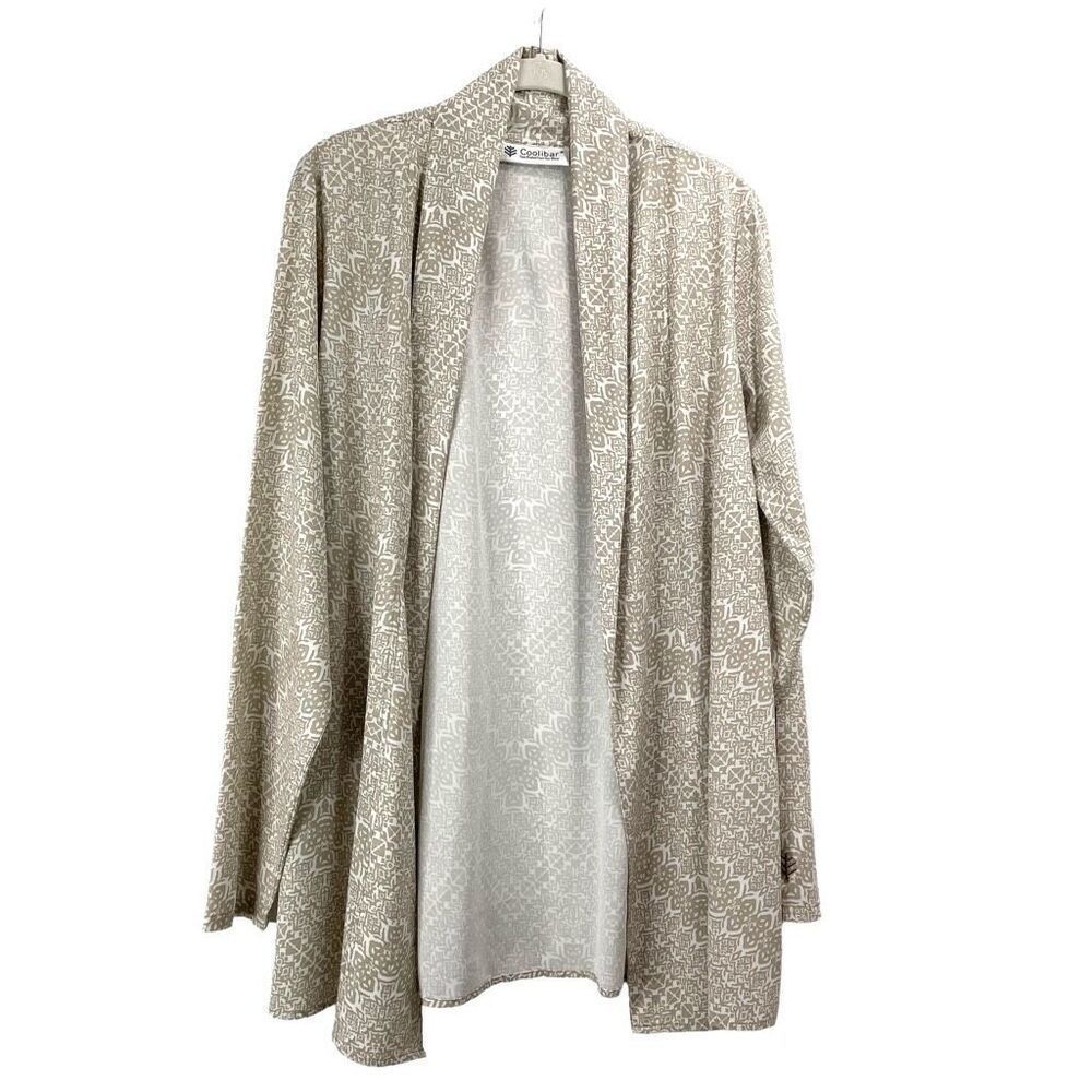 Coolibar printed open front lightweight topper duster Size M tan white boho lage